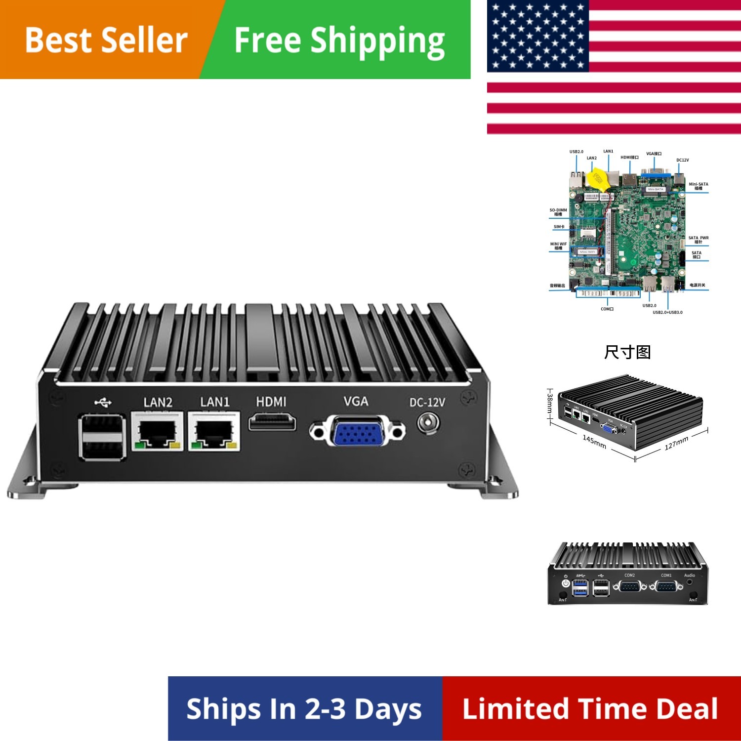 Fanless Mini PC, Industrial PC, Mini Computer Dual Core N2840, 4K HD+VGA, 2Gi…