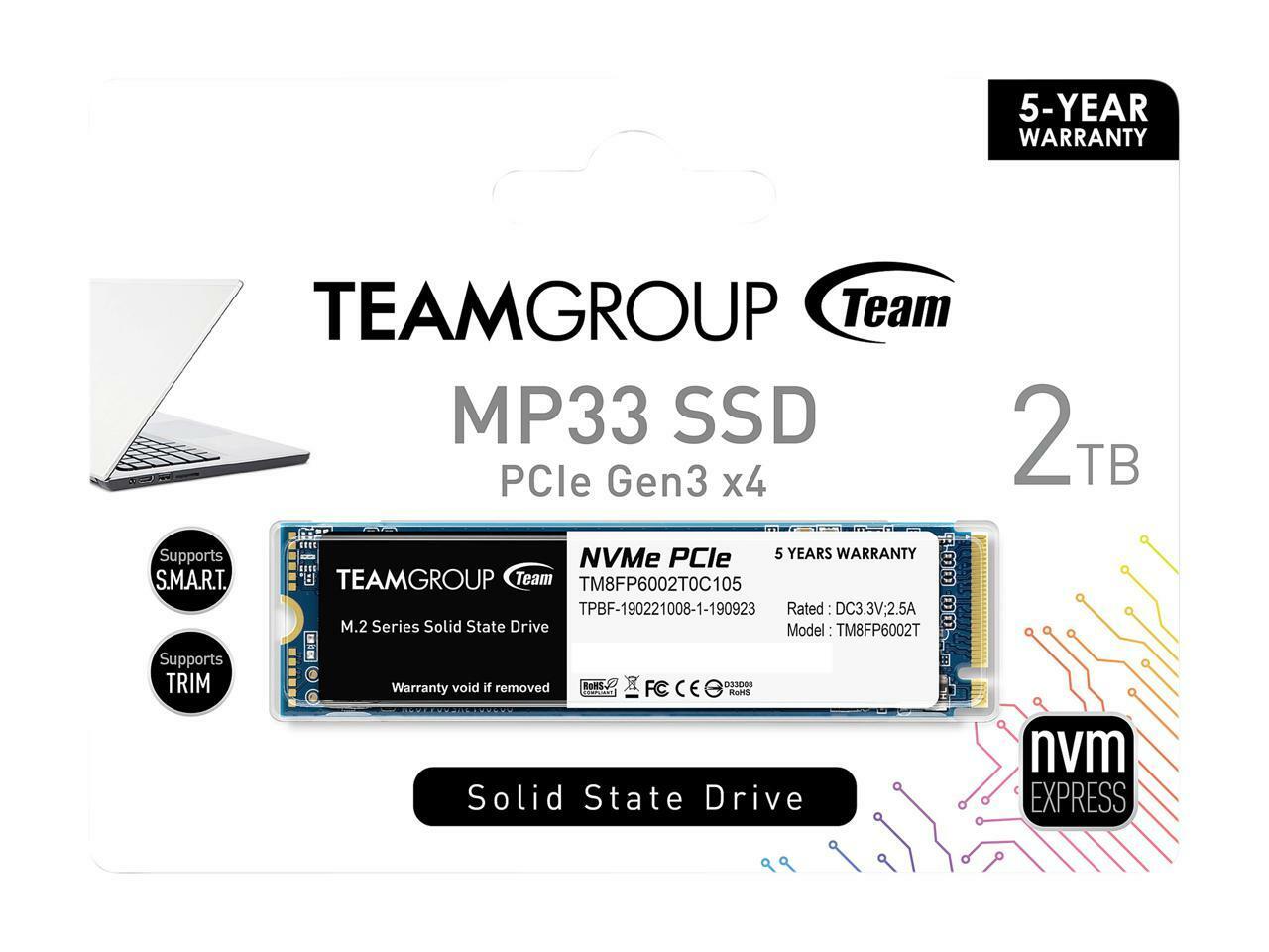 Team Group MP33 2TB SSD M.2 2280 NVMe SSD 1.3 3D NAND Internal Solid State Drive