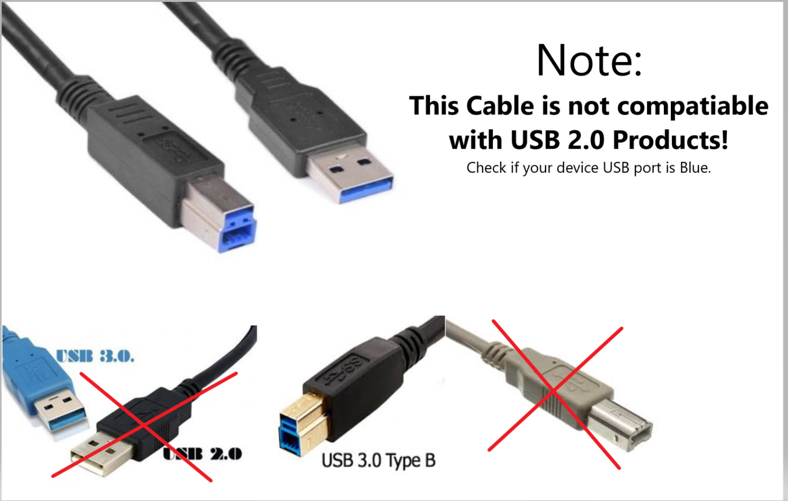 10ft SuperSpeed USB 3.0 Type A to B Male Cable for Cameras/Printers/Scanners