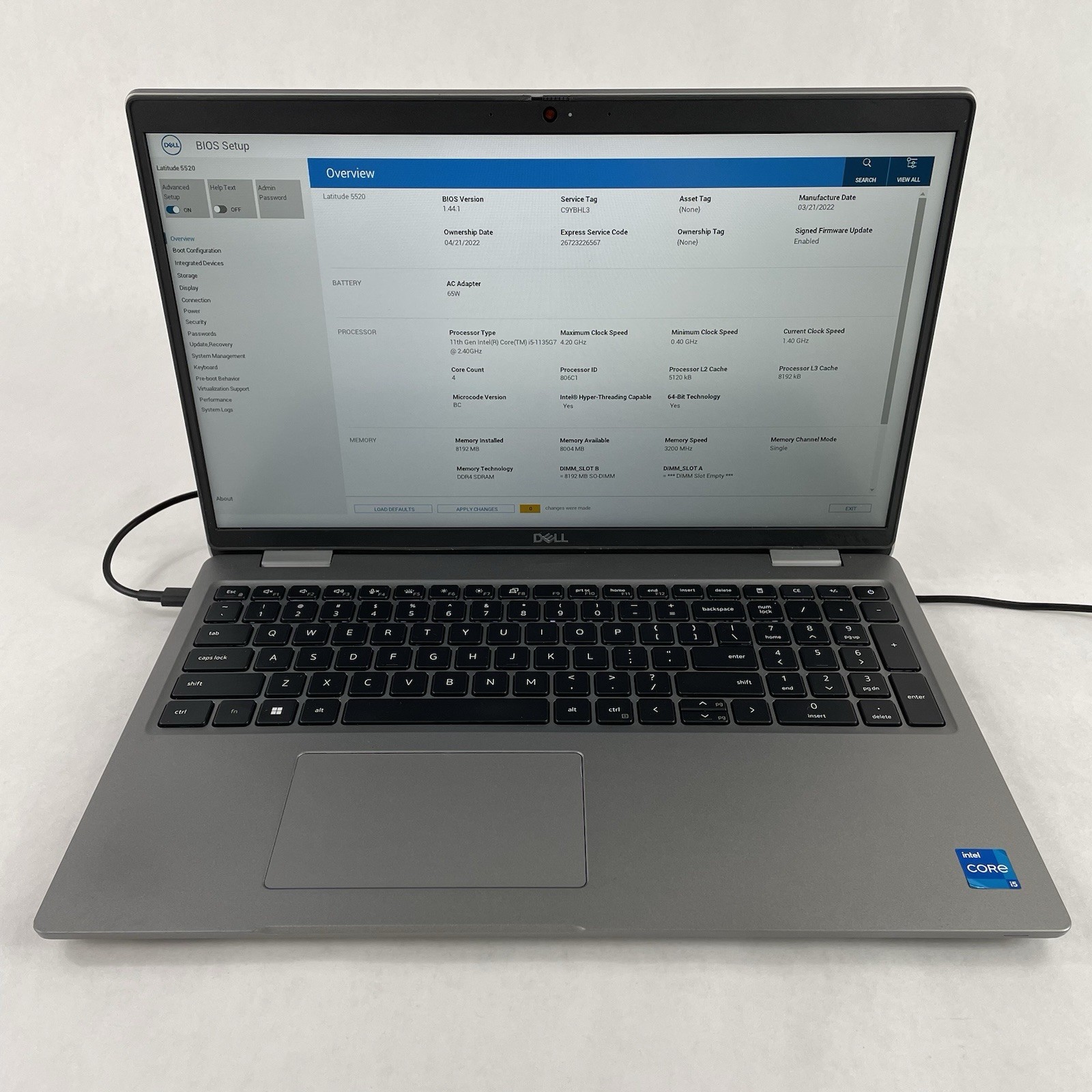 Dell Latitude 5520 15.6″ i5-1135G7 2.40 GHz 8 GB RAM No SSD No OS No Batt Worn