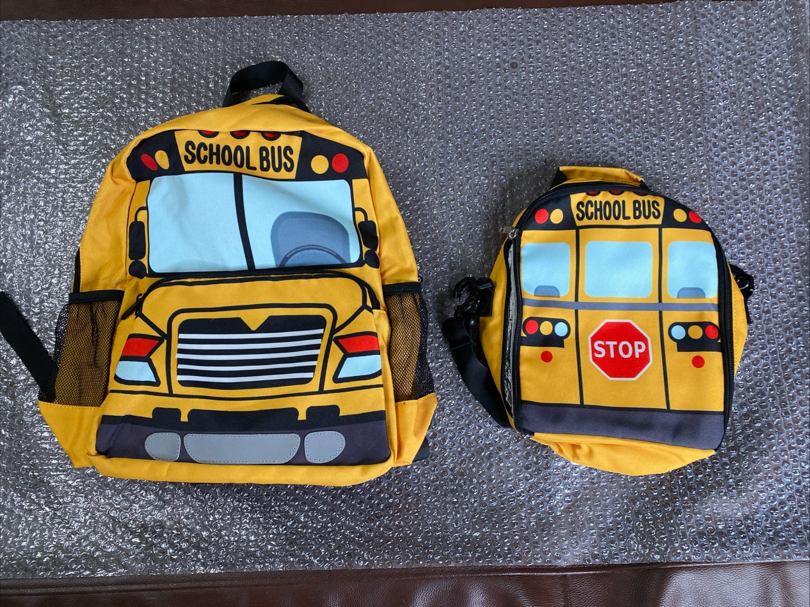 School Bus Backpack with Lunch Box, Set for School Kids
