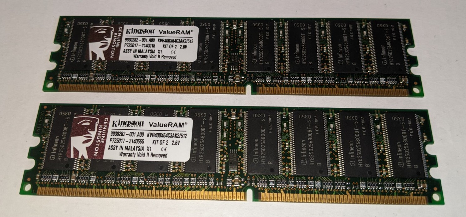Kingston KVR400X64C3AK2/512 – 512MB Kit (2 X 256MB) – PC3200 DDR-400MHz 184 Pin