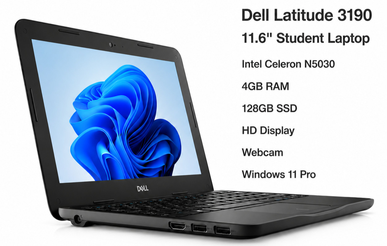 Dell Latitude 3190 11.6″ Student Laptop N5030 4GB RAM 128GB SSD Win11 Pro