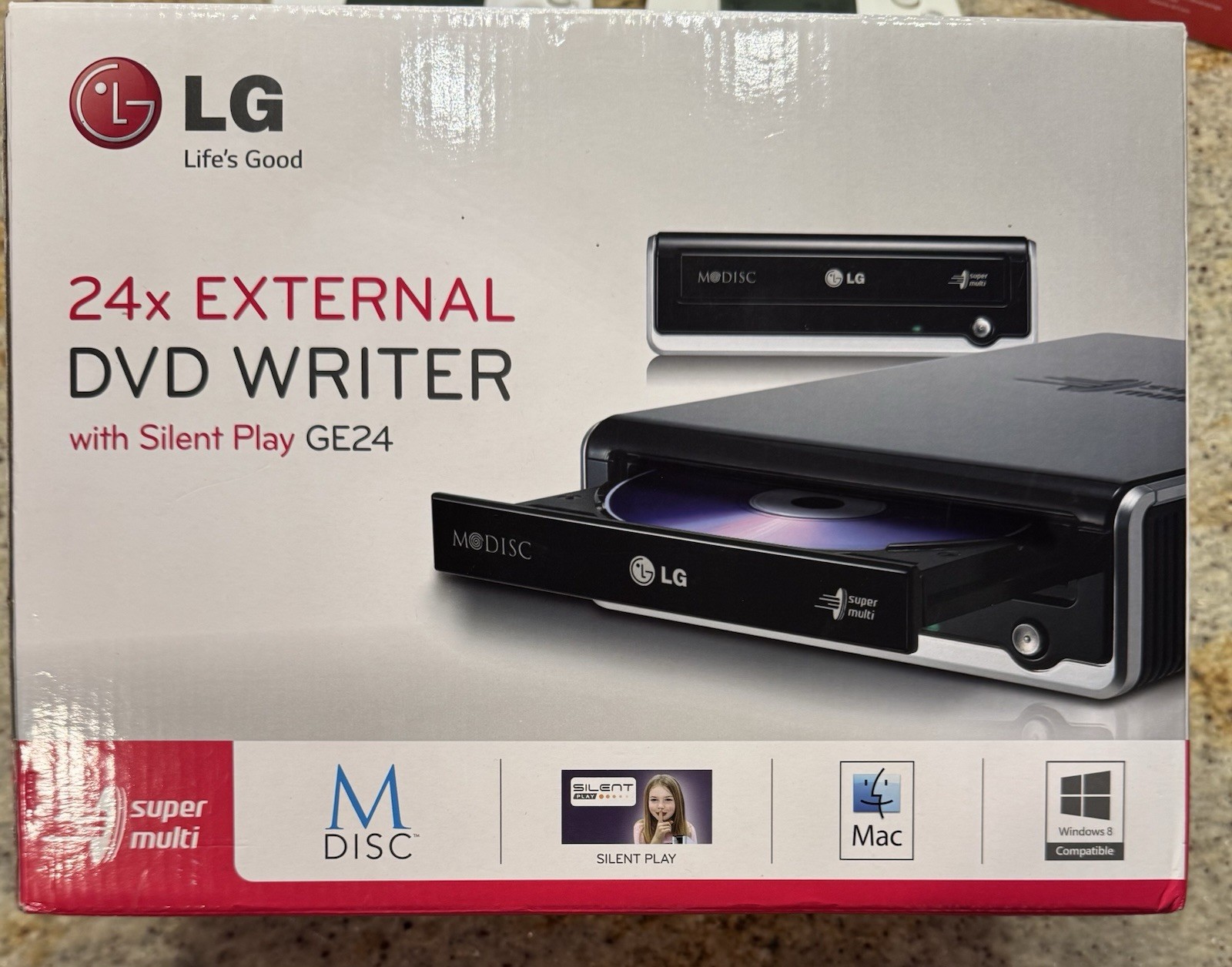 LG GE24NU40 External USB 2.0 24X DVD CD Writer Burner Rewriter Optical Drive