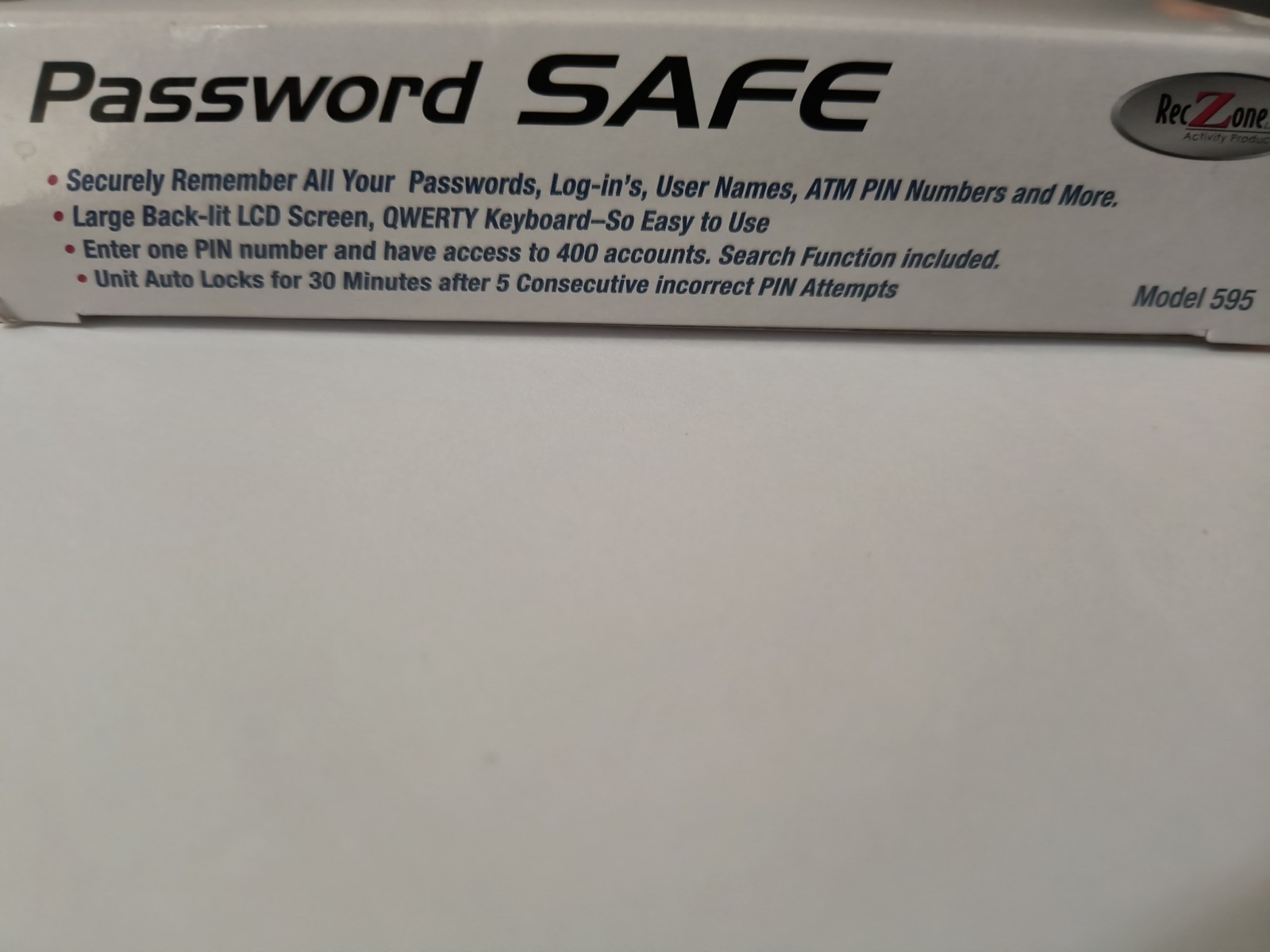 PASSWORD Keeper SAFE VAULT Password Organizer RecZone Model 595 NEW OPEN BOX