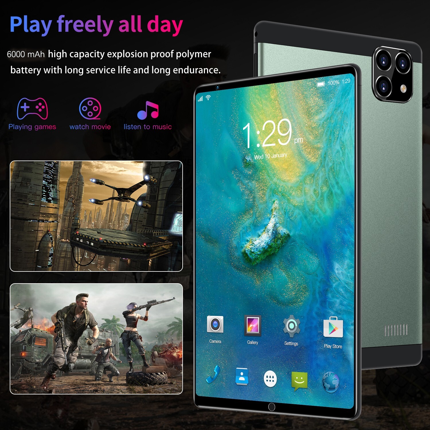8 inch Kids Tablet PC Android 10 Octa Core Dual Cameras WiFi Bundle Case 64GB