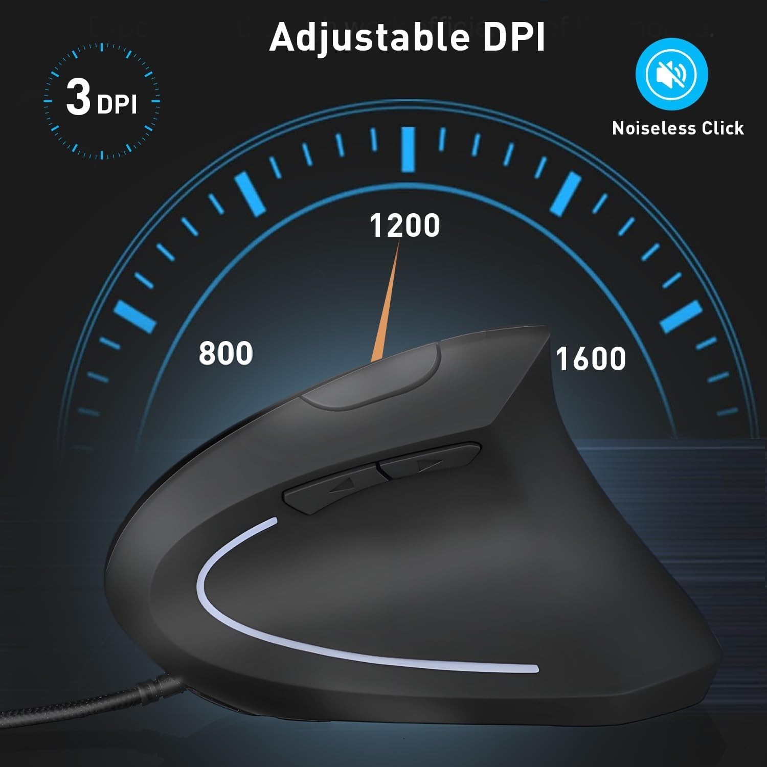 Wired Ergonomic Mouse, USB Wired Vertical Mouse with 800/1200/1600 Adjustable DP
