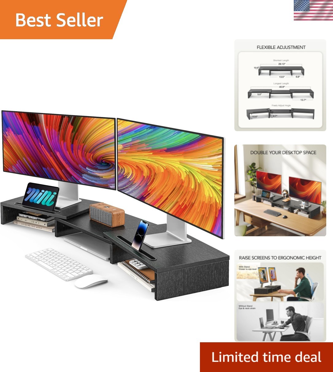 Multi-Functional Dual Monitor Stand with Adjustable Height – Ideal Desk Solution