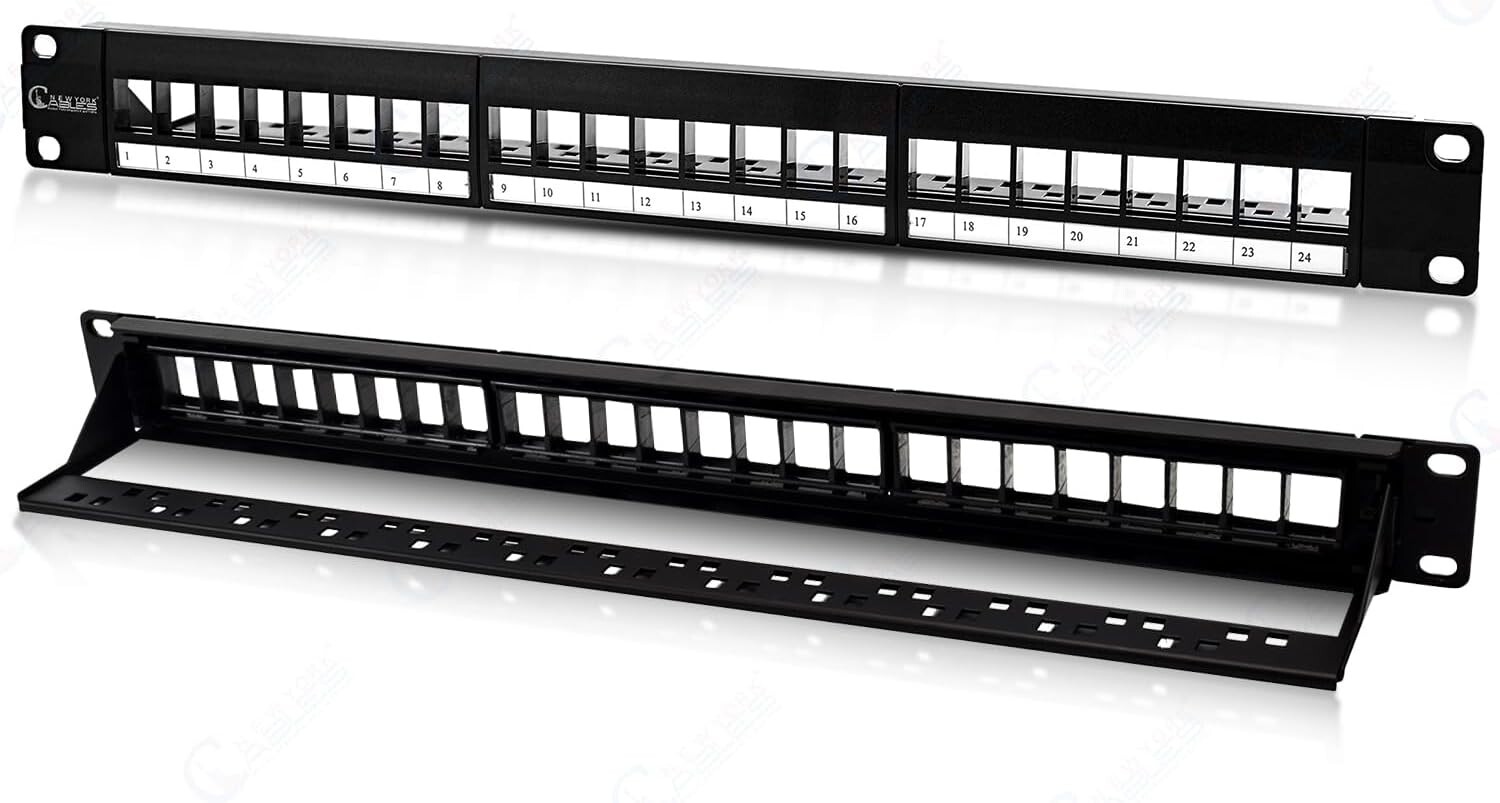 24-Port Keystone Jack Blank Patch Panel Plate Cat5e Cat6 RJ45 19″ Rack Mount 1U