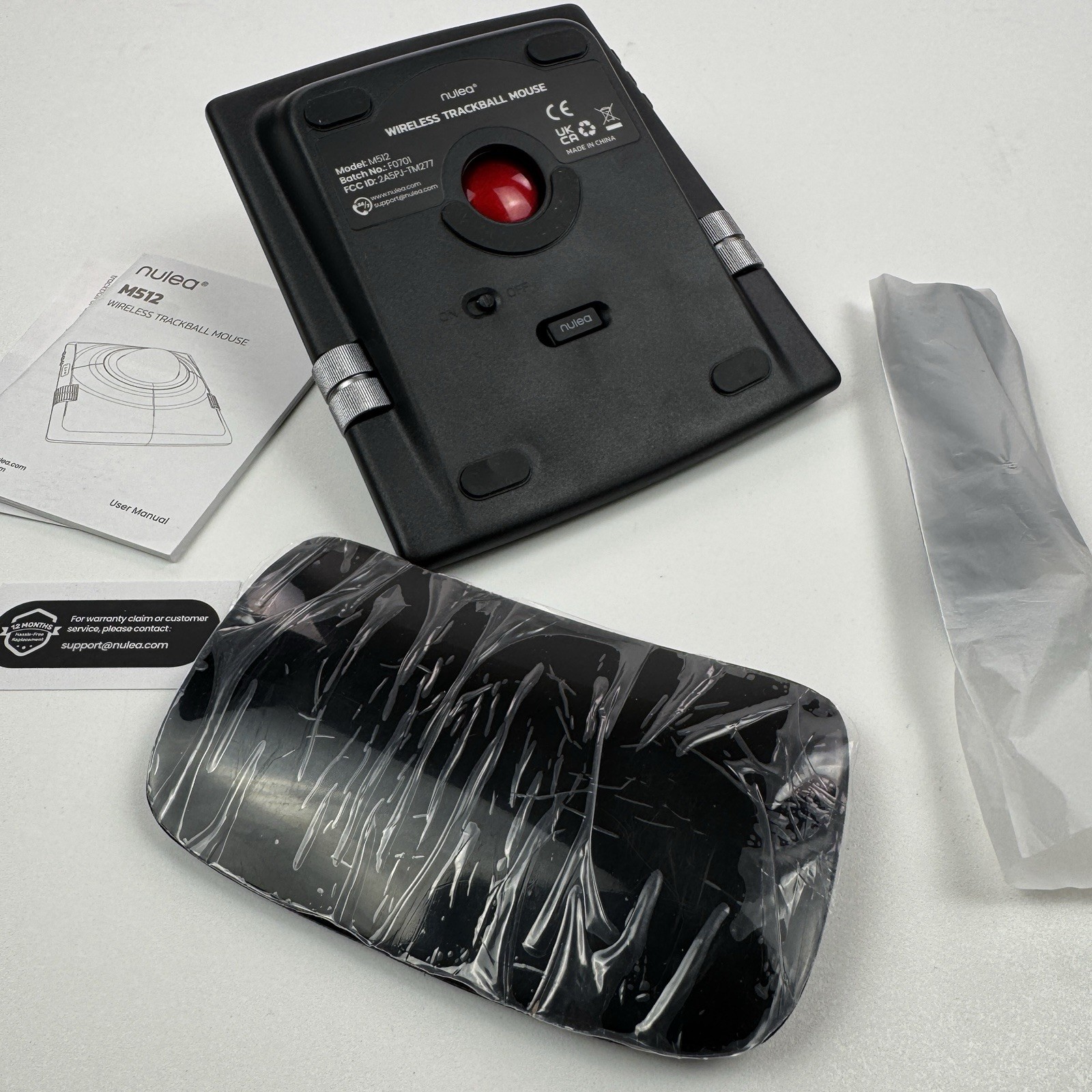 Nulea M512 Wireless Trackball Mouse Ergonomic 55mm Ambidextrous 1600 DPI BT Red