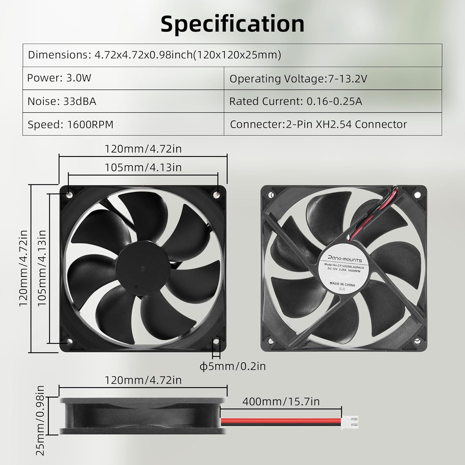 12V DC Fan Strong Quiet 120X120X25Mm 12Cm Small Cooling Fan 2Pin 2Wire 1600RPM H
