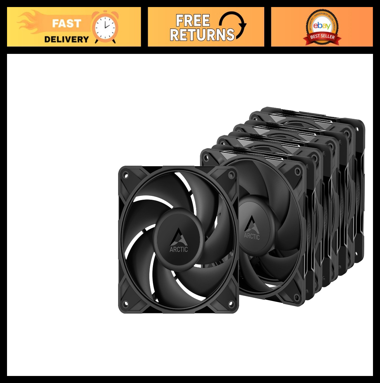 5-Pack 120mm PWM Fans – Low-Noise, Fluid Dynamic Bearing, 450-2000 RPM, Black