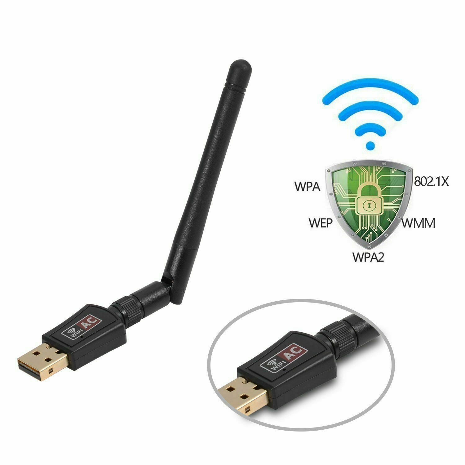 600Mbps Wireless USB Wifi Adapter Dongle Dual Band 2.4G/5GHz W/Antenna 802.11AC