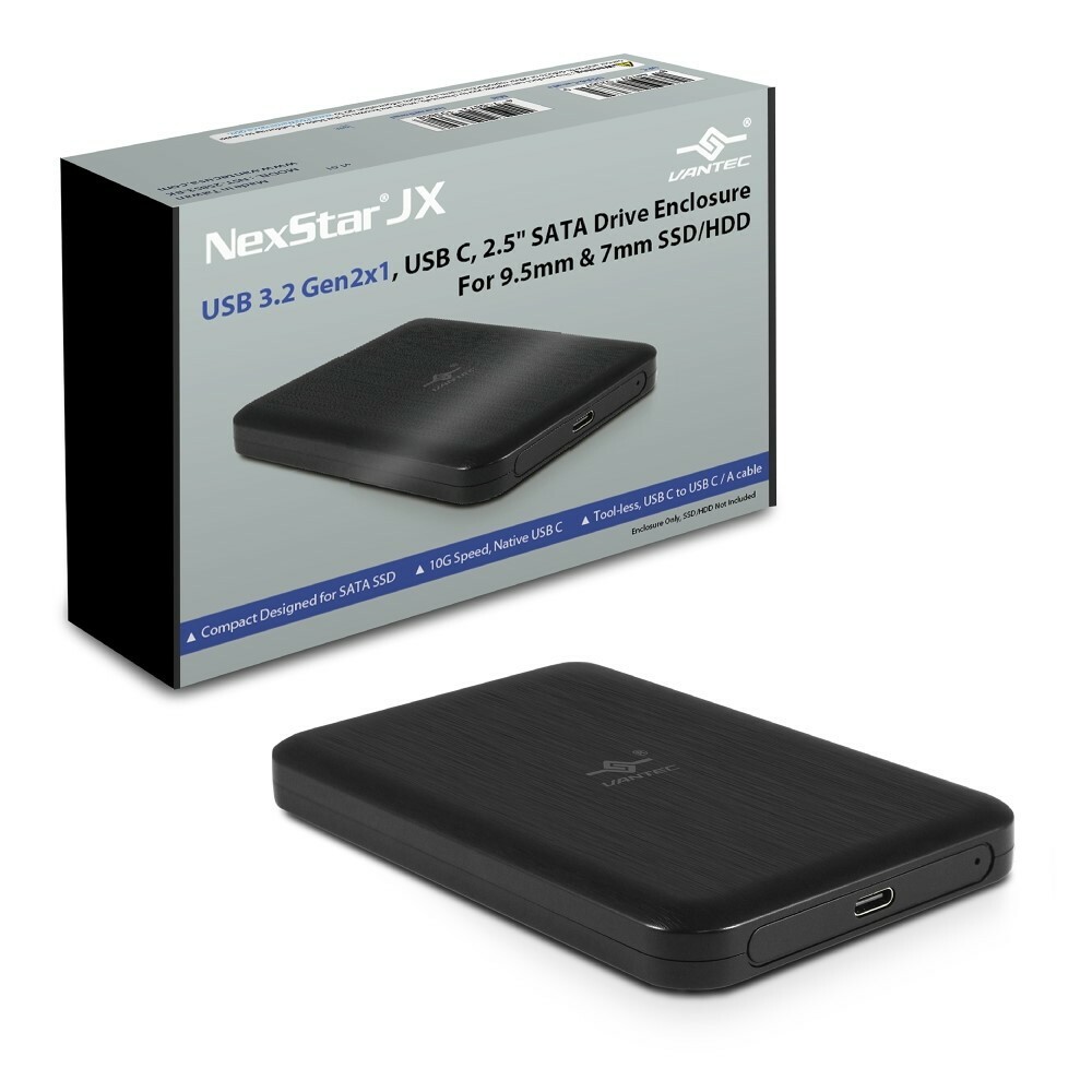 Vantec NexStar JX Series, USB 3.2 Gen2x1, USB C, 2.5″ SATA Drive Enclosure