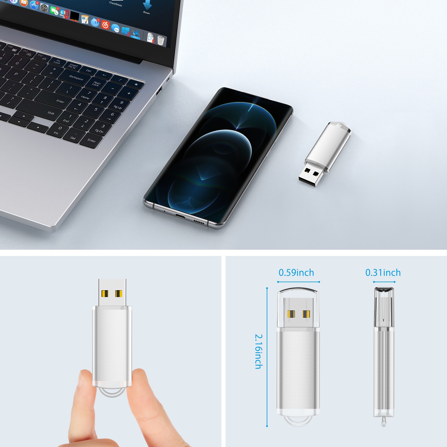 USB 2.0 5pcs Metal Rectangle Style Flash Drives 2GB, 4GB, 8GB, 16GB, 32GB, 64GB