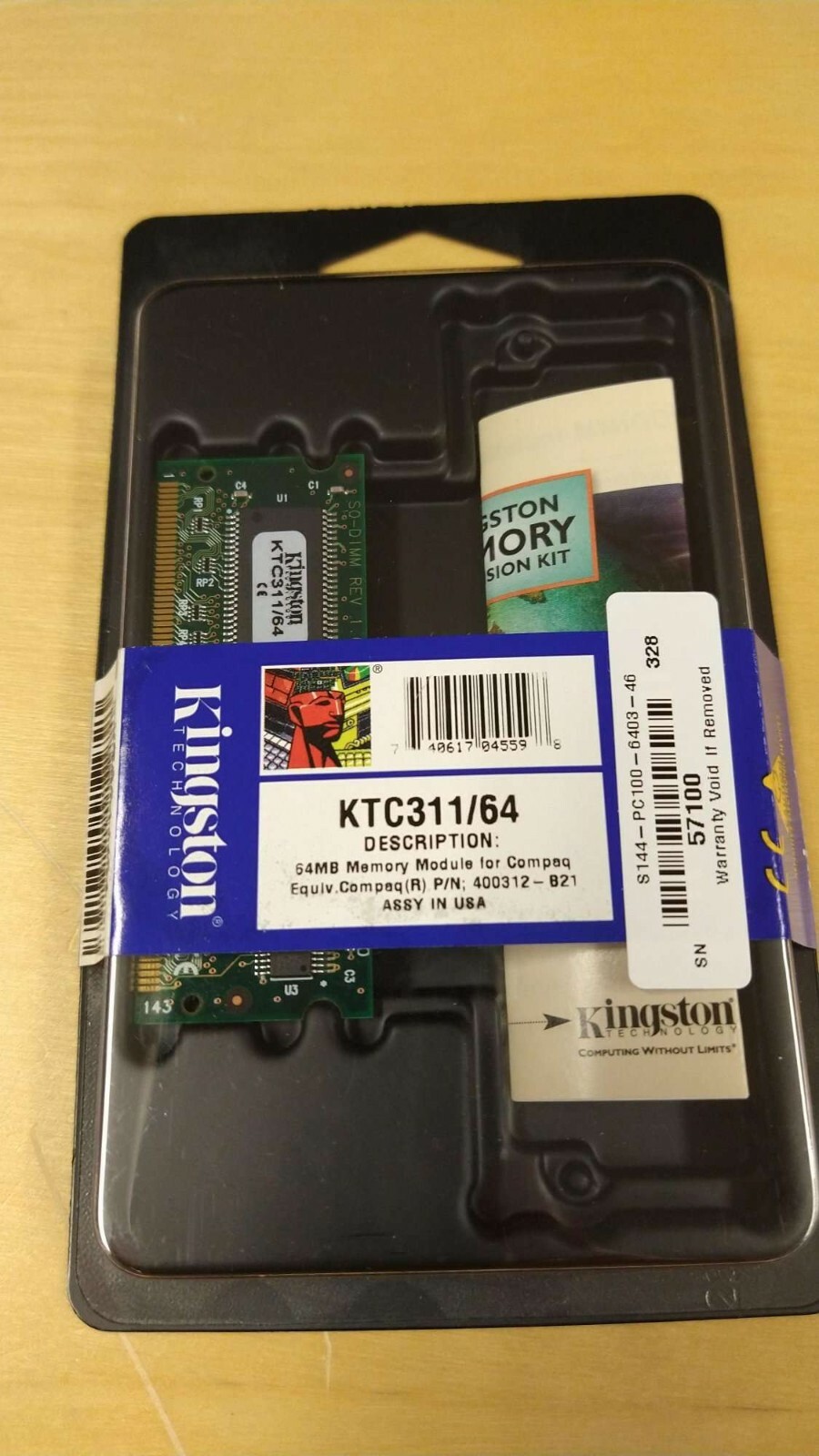 KTC311/64 Kingston 64MB PC100 100MHz non-ECC Unbuffered CL2 144-Pin SoDimm Memor