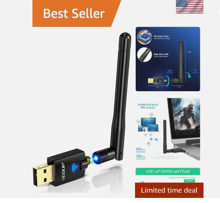 AC600M USB WiFi Adapter for PC, Wireless USB Network Adapters Dual Band 2.4G/…