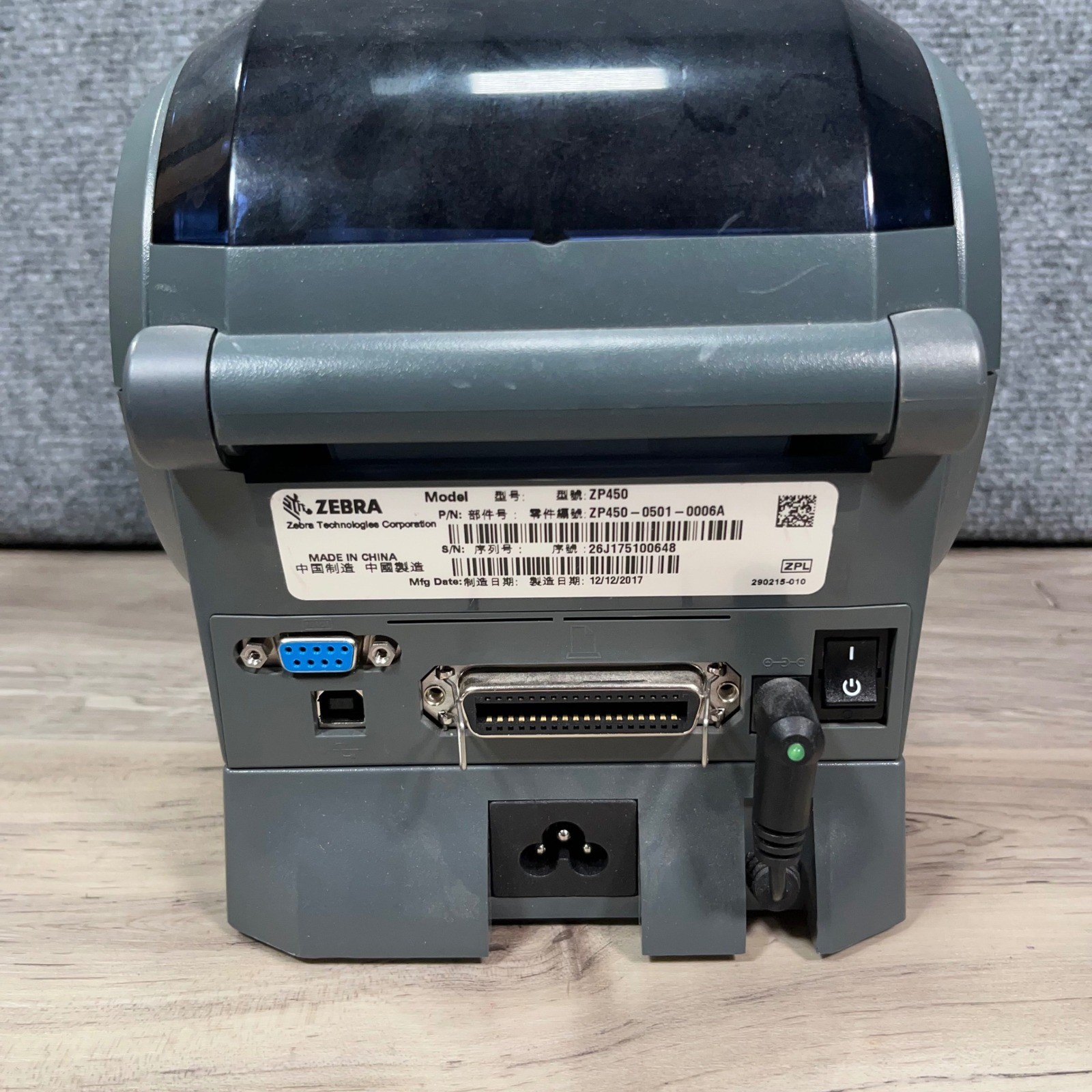 Zebra ZP 450 Thermal Label Printer Desktop Shipping USB Connection Tested *READ