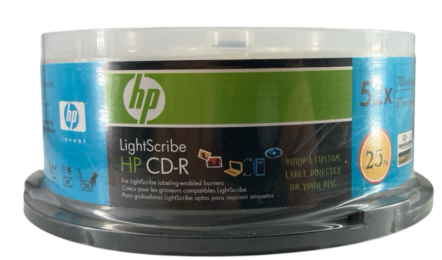 HP CD-R 700MB 52x Speed Spindle 25 Disc LIGHTSCRIBE NEW SEALED