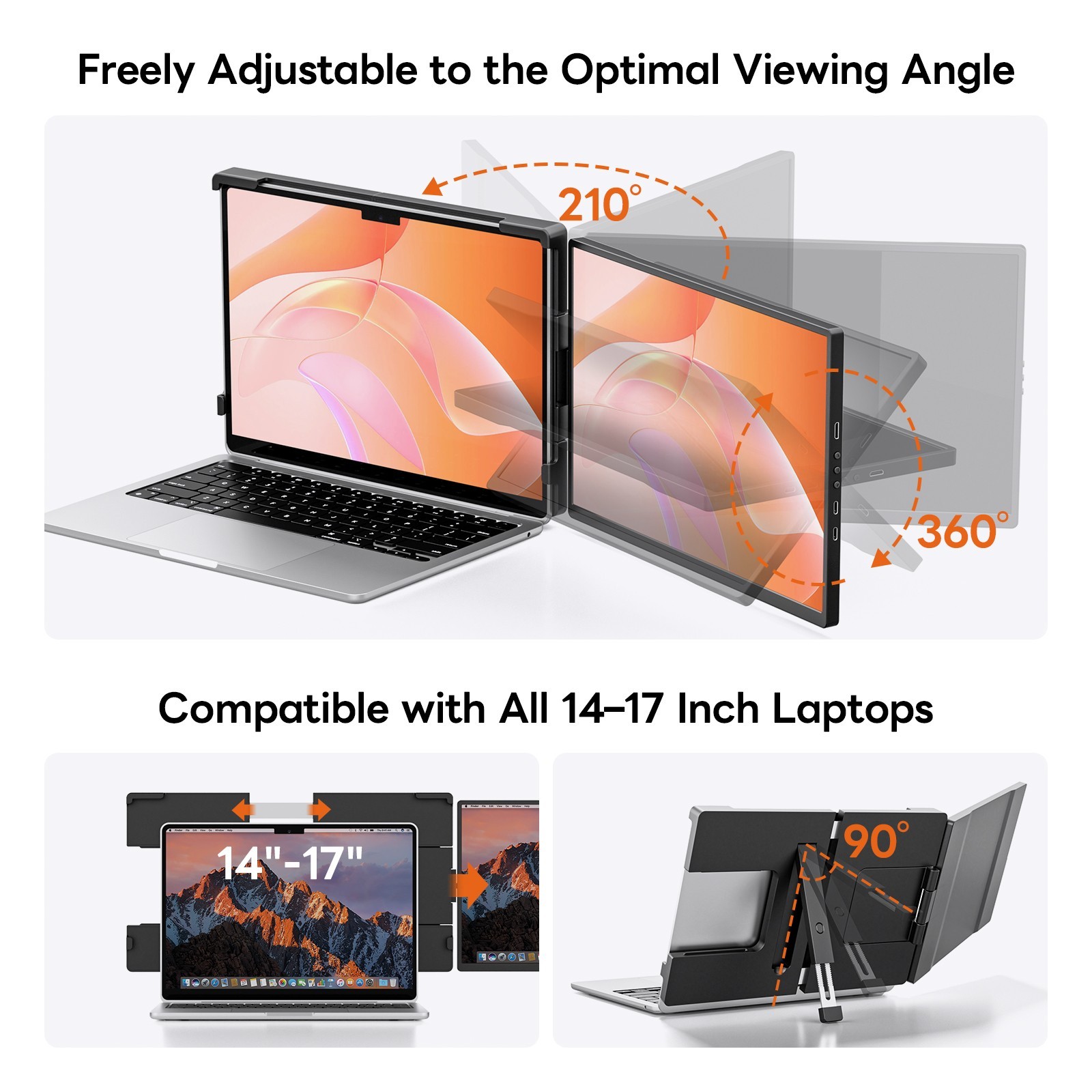 14” Laptop Screen Extender Portable Monitor 1200P USB-C HDMI FHD IPS for 14-17″