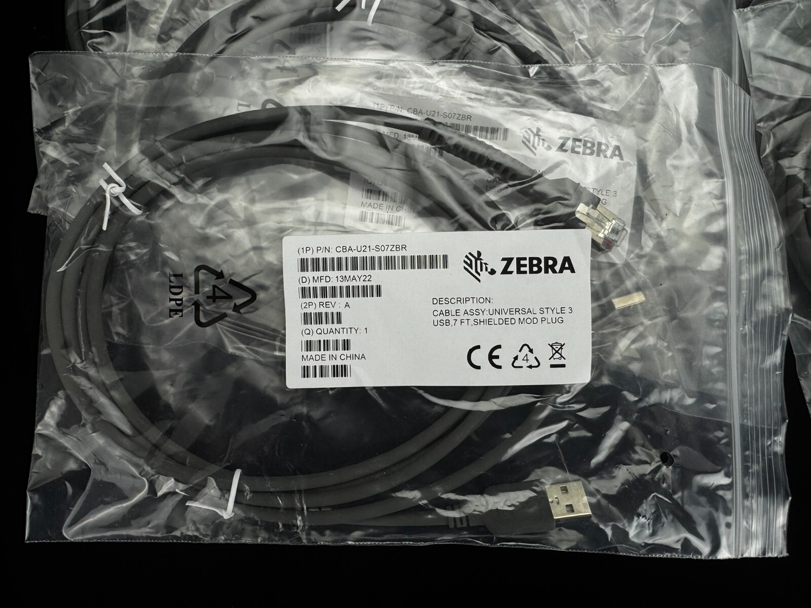 Lot of 10 Zebra 7’ USB Data Transfer Cable CBA-U21-S07ZBR NEW
