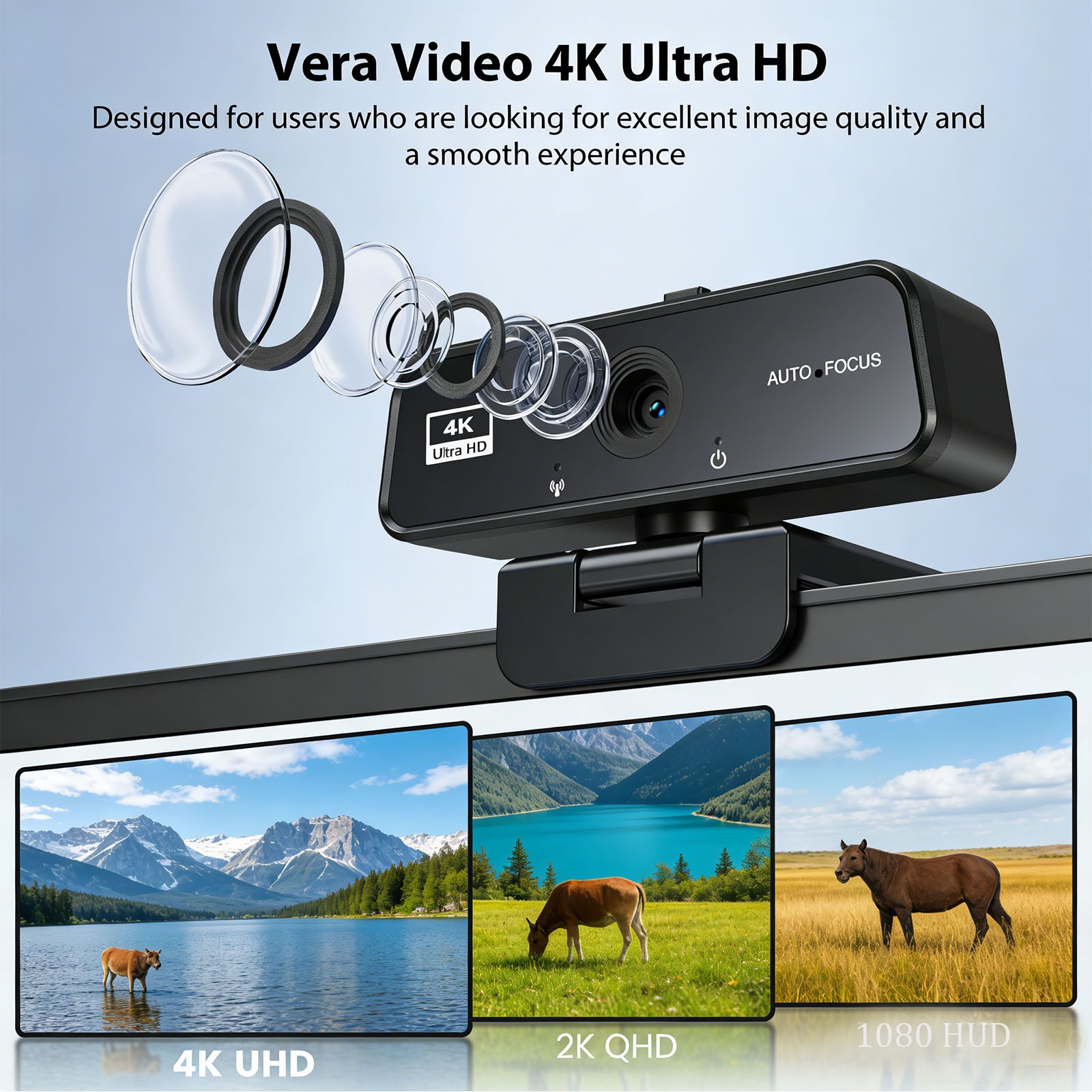 4K Webcam for PC USB Webcam W/ Microphone Autofocus Web Camera for Plug&Play