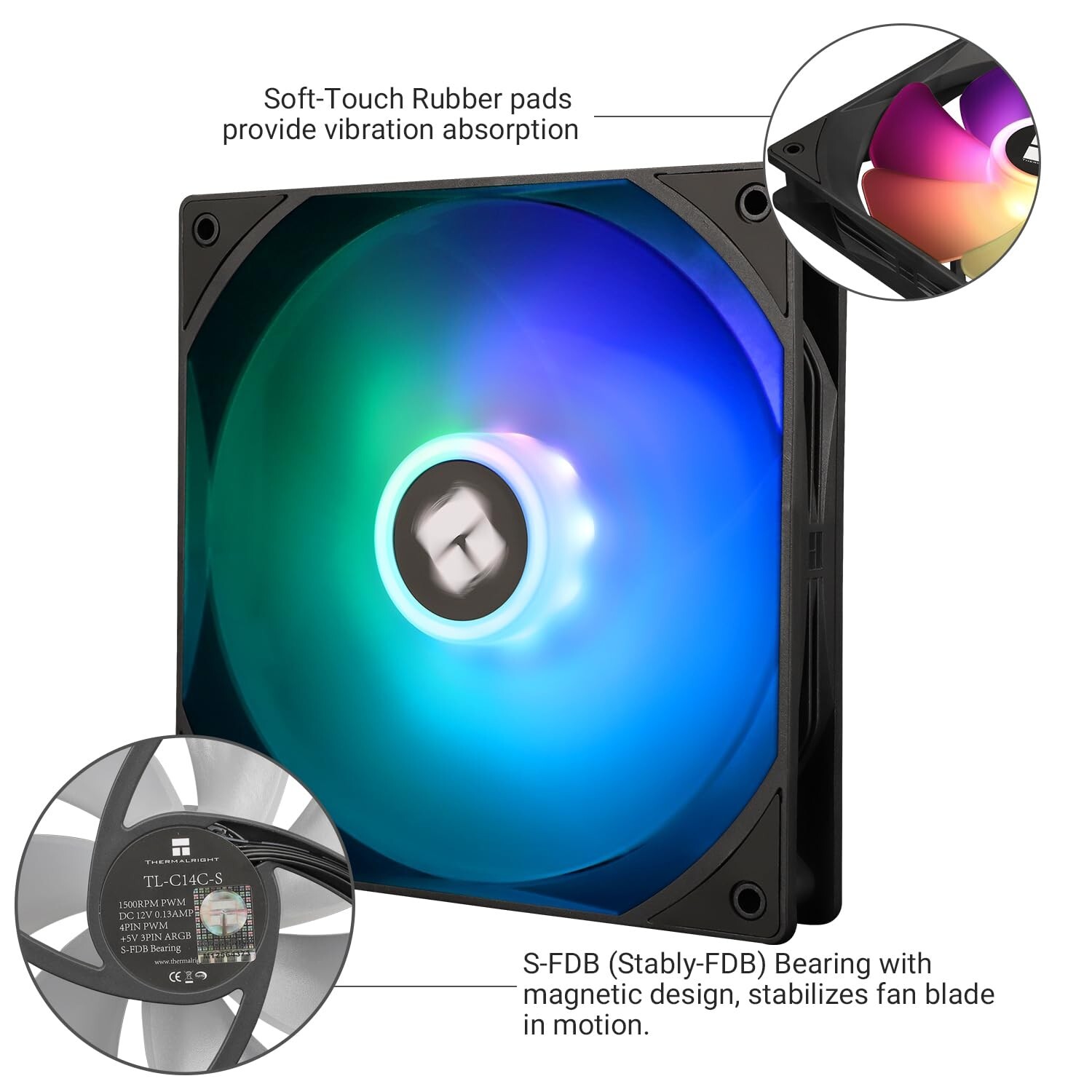Thermalright 140MM Quiet PWM Fan, 1500RPM, Desktop Case Cooling Fan C14C-S