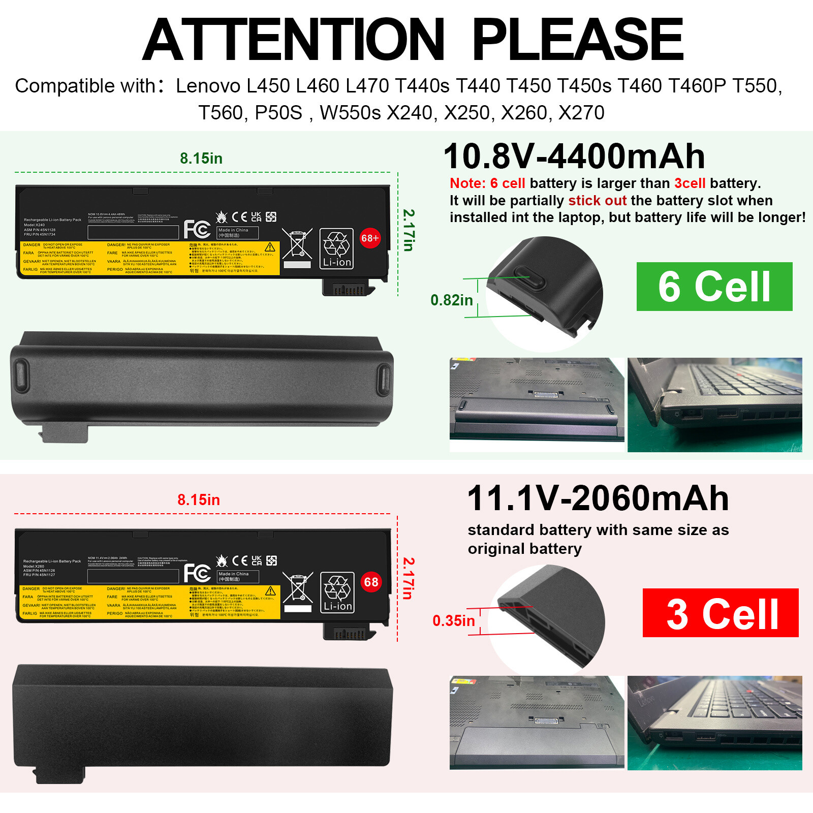LOT OF 68+ Battery X240 X260 For Lenovo Thinkpad T440 T450 T450S T460 L450 L460