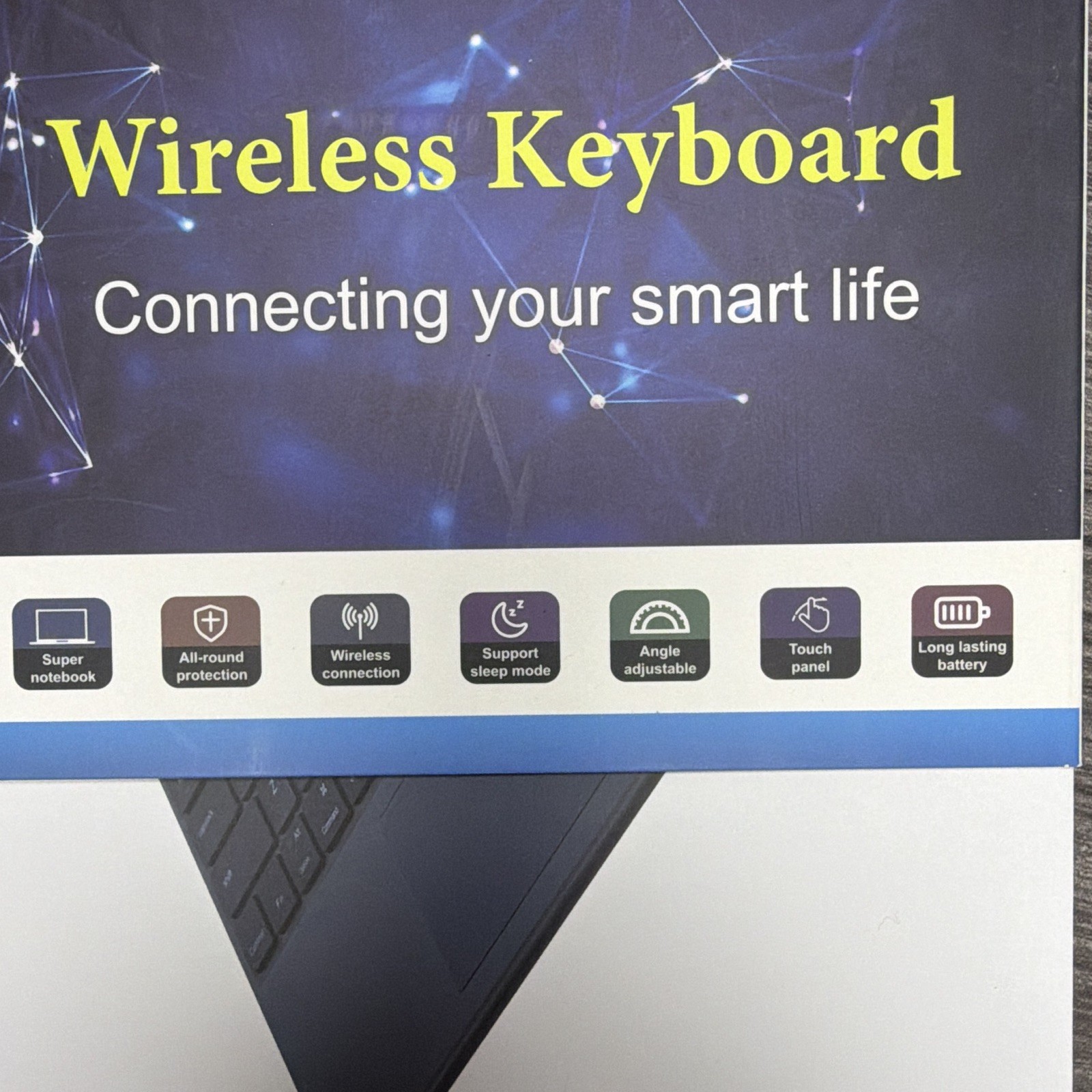 Wireless Keyboard Dock for Tablet, Built-In Touchpad/Battery, Adjustable, Black