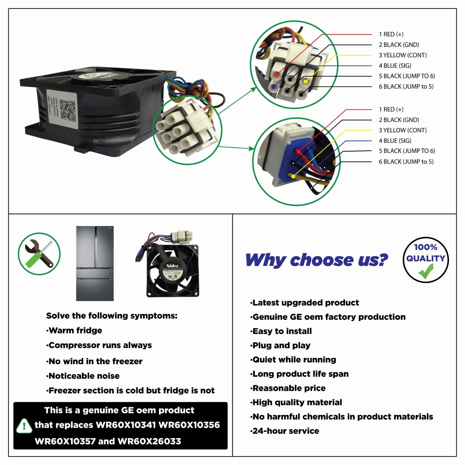V80E14MS2A3-57A611 For GE Refrigerator Fan WR60X10356 Nidec 239D1412P002 13.6V