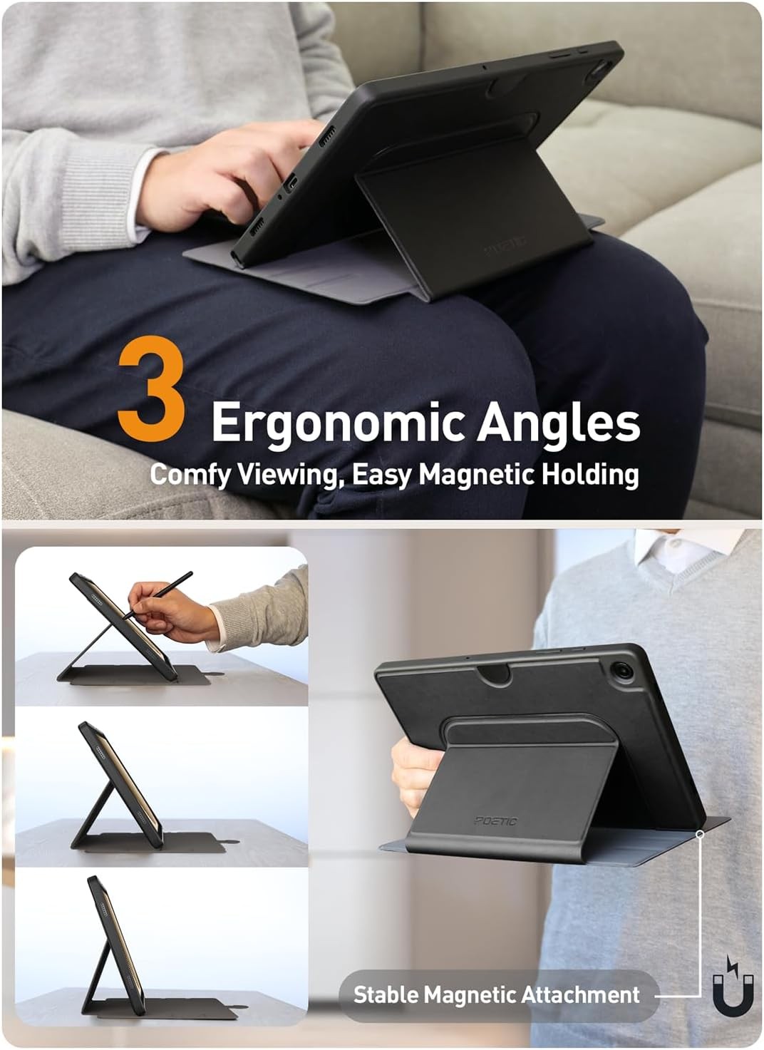 For Galaxy Tab A11 Plus / A9 Plus Case Poetic Magnetic Folio Stand Cover Black