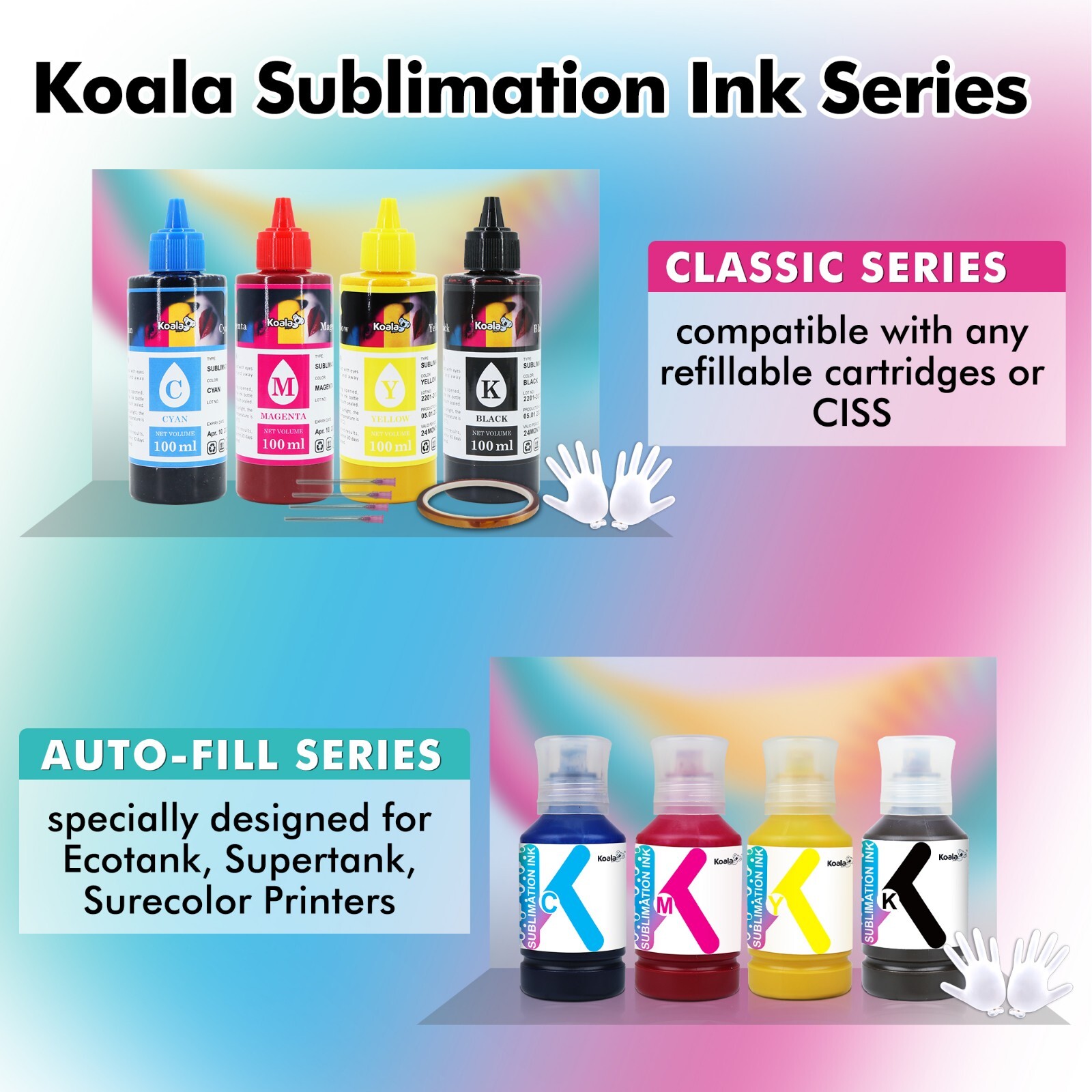 1200ML Bulk KOALA Sublimation Ink Compatible Epson F170 F570 502 522 Printers