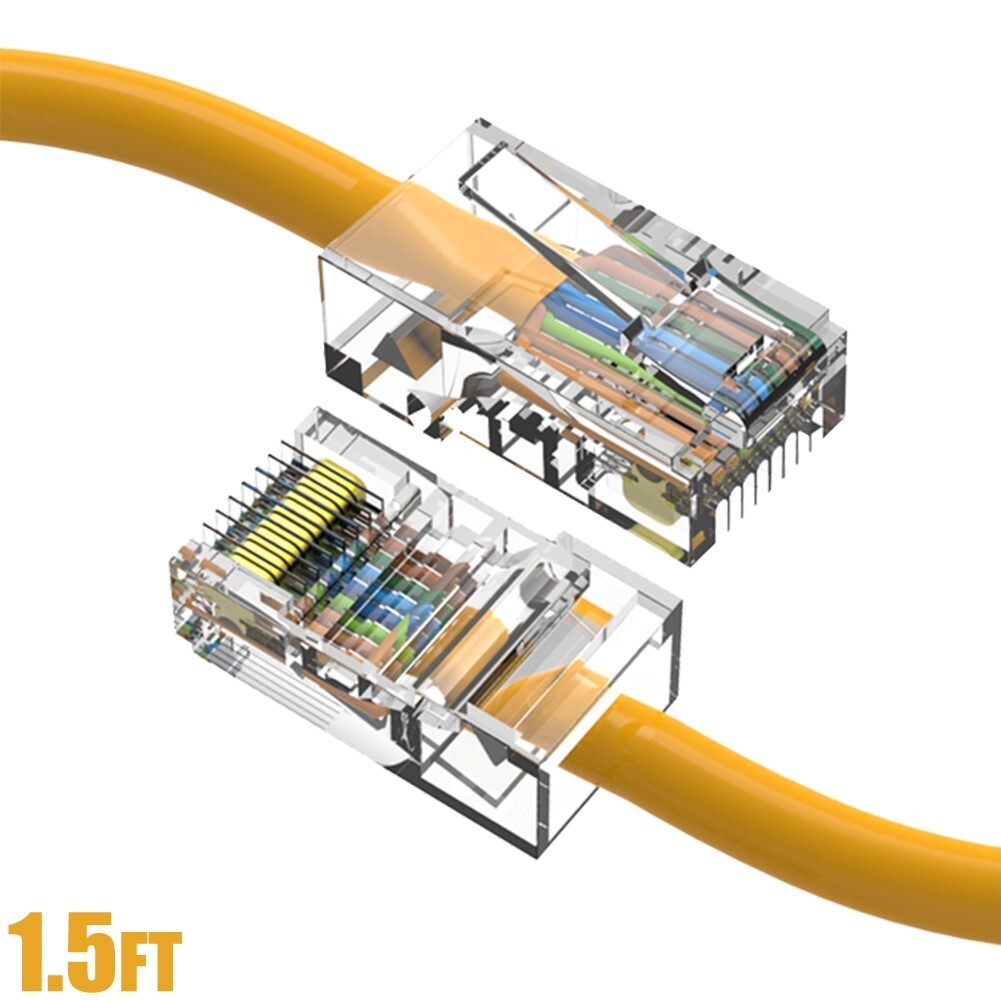 1.5FT Cat5e RJ45 Ethernet LAN Network UTP Cable Non-Booted Copper Wire Yellow