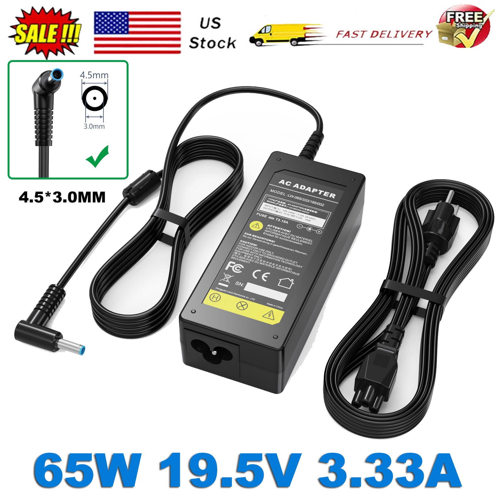 65W AC Adapter with Blue Tip Power Cord For HP Laptop Charger HP Pavilion x360