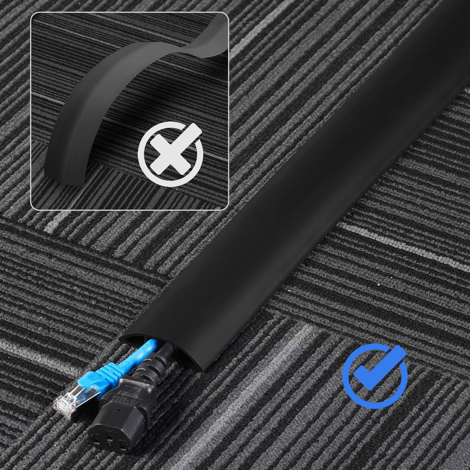 Floor Cord Cover 6ft, Cord Hider Floor Hide Extension Cords, PVC Cable Manage…