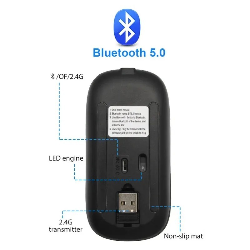 RGB Bluetooth Wireless Mouse Rechargeable Ergonomic USB for PC Laptop iPad