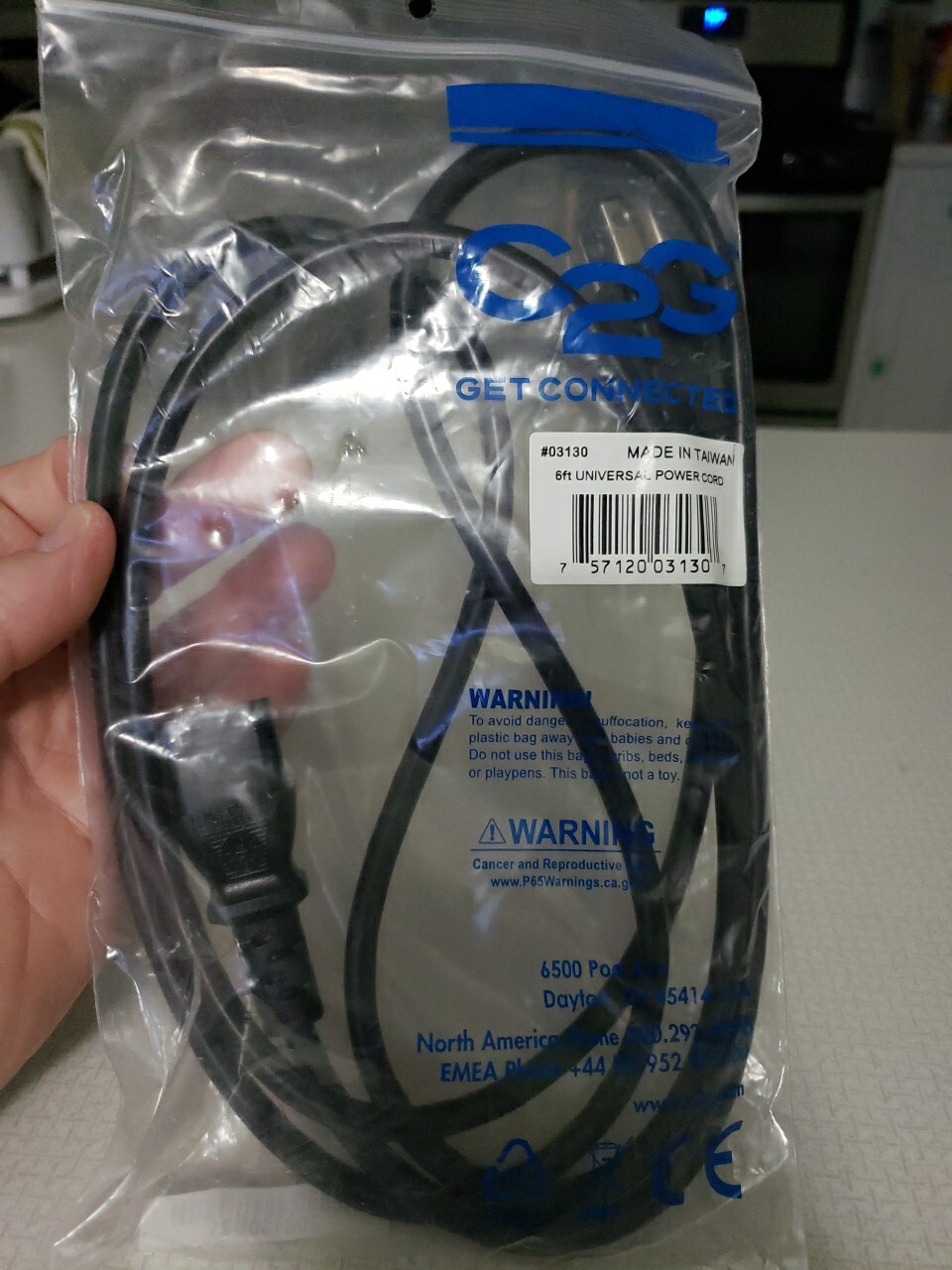 C2G 03130 18 AWG Replacement Power Cord With 3 Pin Connector for Computers New