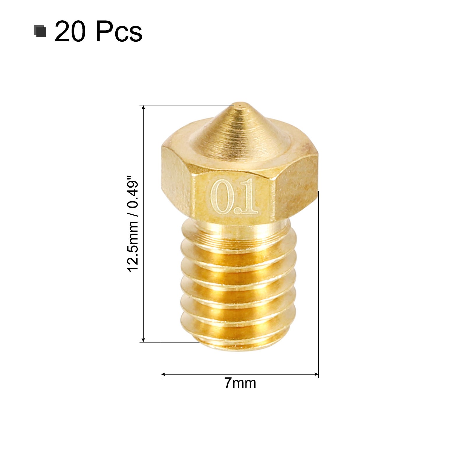 20Pcs 3D Printer Nozzle Brass Nozzle 0.1mm Extruder Print Head for 1.75mm M6 3D