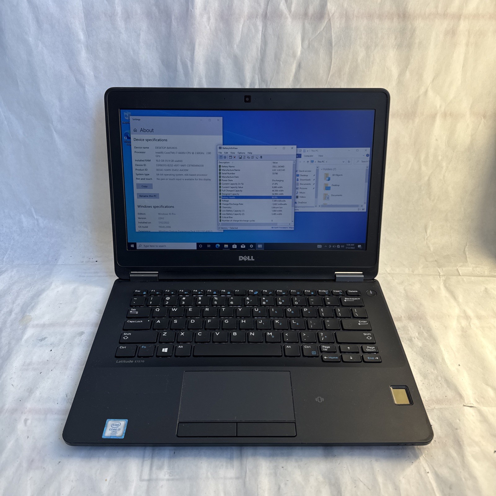 DELL Latitude E7270 12.5″ Core i7-6600U @2.60GHz 16GB RAM 256GB SSD W10P