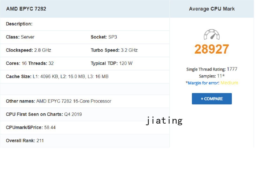 AMD EPYC 7282 16 cores 32 threads 2.8GHZ up to 3.2GHZ 120w UNLOCKED