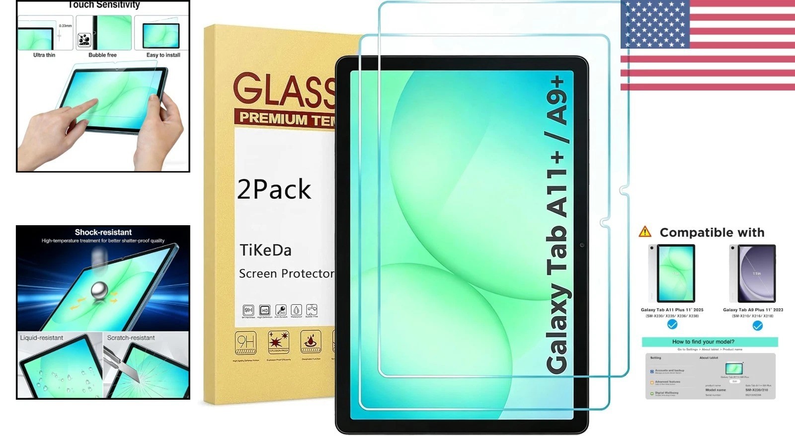 2 Pack Tempered Glass Screen Protector for Galaxy Tab A11/A9 Plus – 9H Toughness