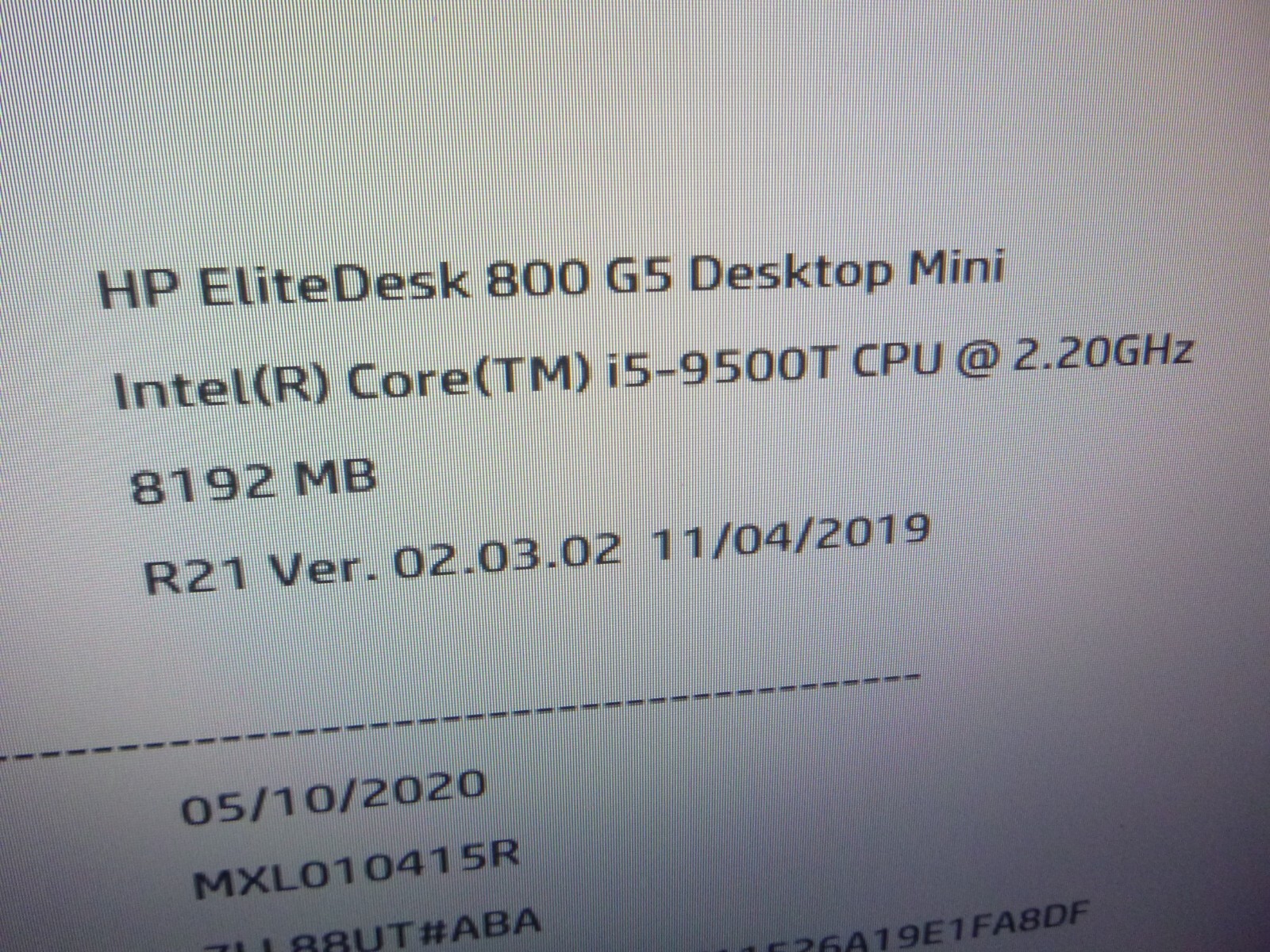 HP EliteDesk tiny PC 800 G5 DM CORE i5-9500T @ 2.20GHz / 8GB DDR4 RAM / NO HDD