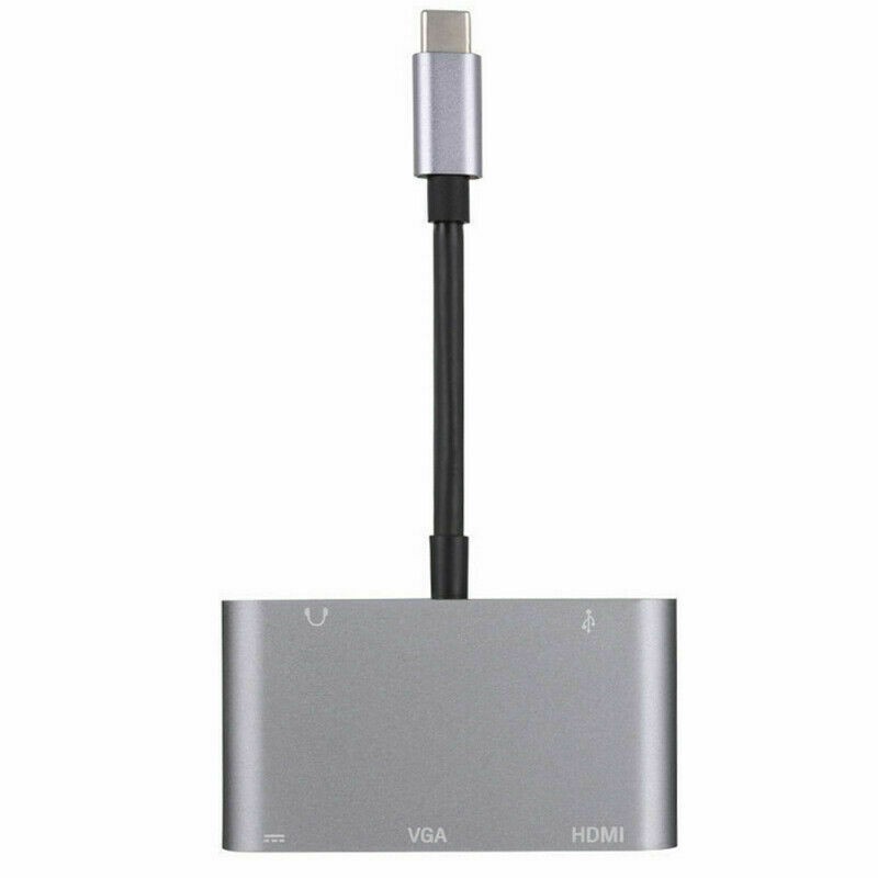 Type C to HDMI/VGA/USB 3.0/3.5mm Audio/USB-C PD Port Adapter 5 in1 Converter Hub