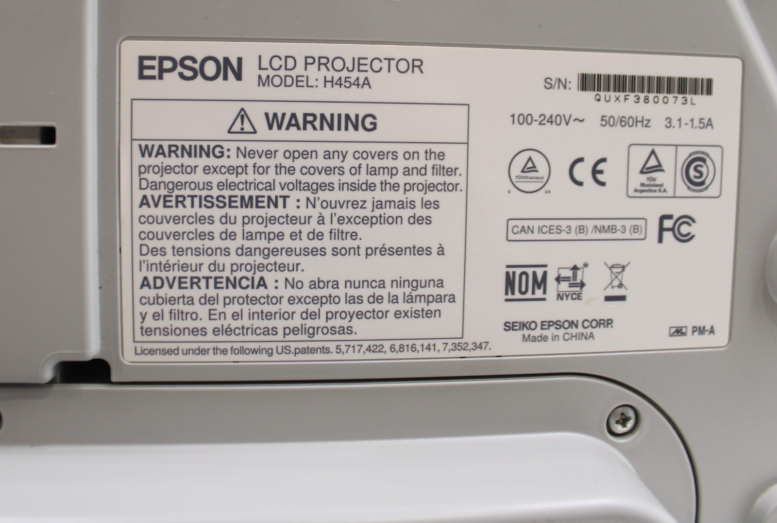 Epson Powerlite 485W WXGA UST 3100 ANSI Lumens Projector 10 Lamp Hours