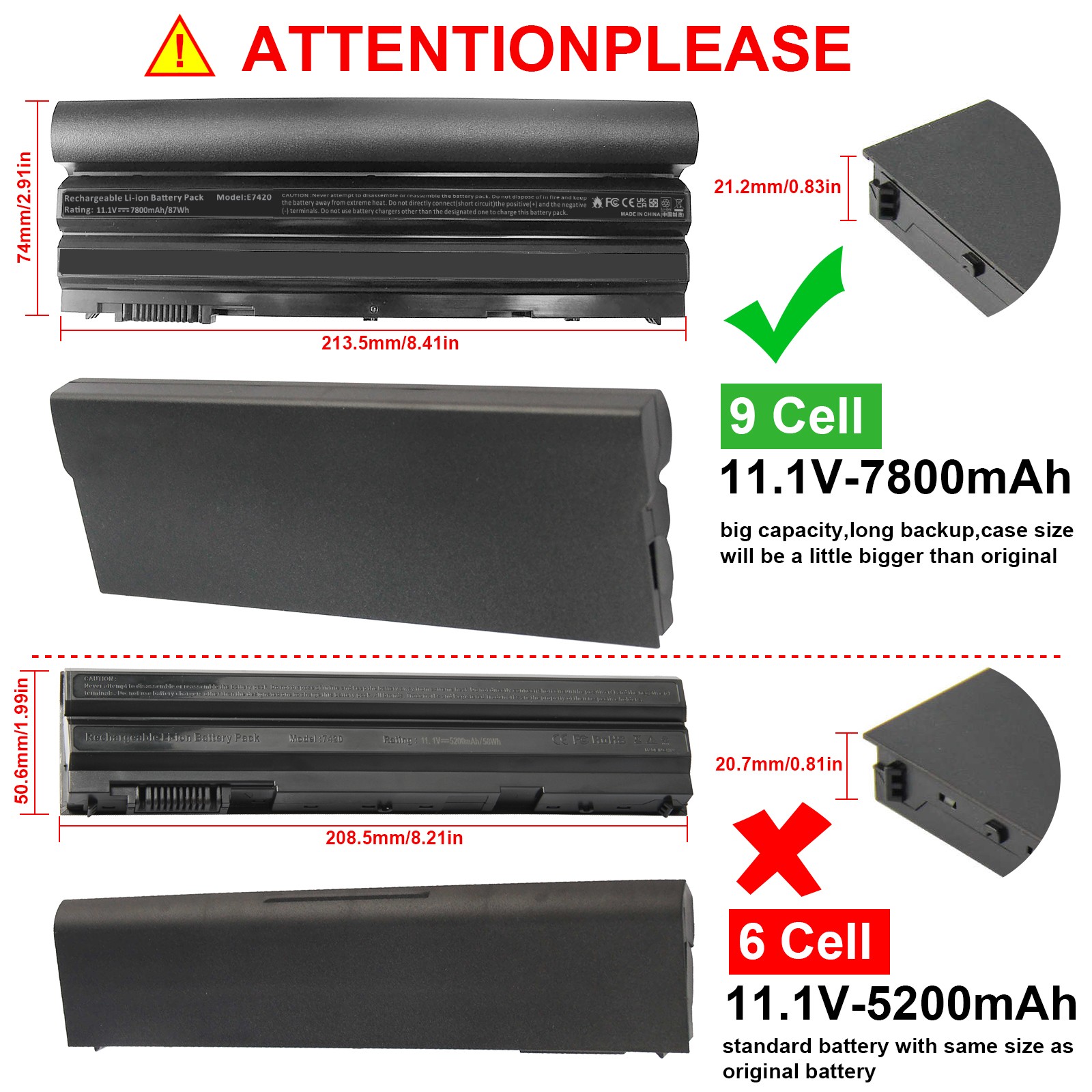 ✅LOT E6420 Battery For Dell Latitude E6440 E5420 E6430 T54FJ M5Y0X E6520 7800mAh
