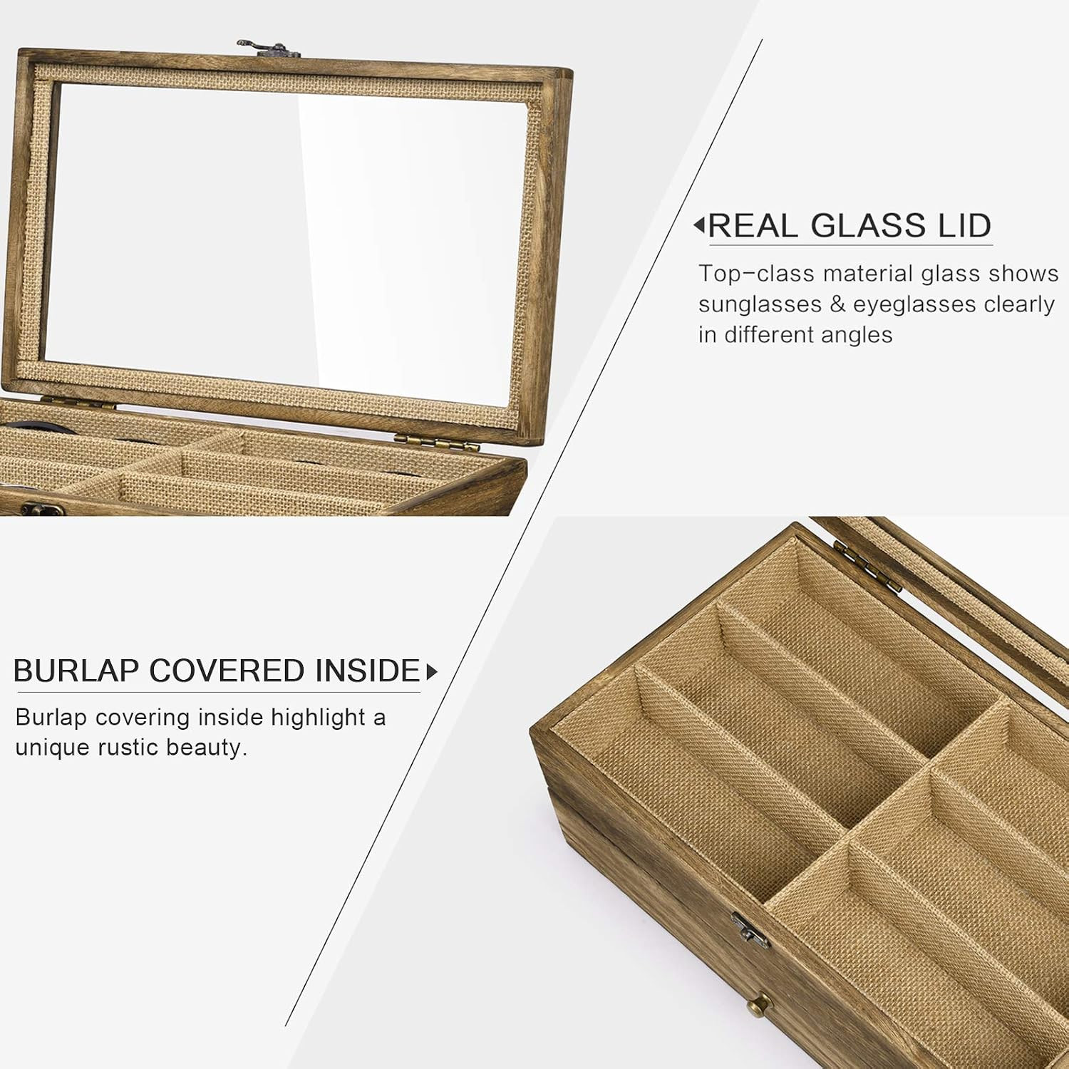 Sunglasses Case Organizer for Women Men, 12 Slot Wood Eyeglass Eyewear Display B