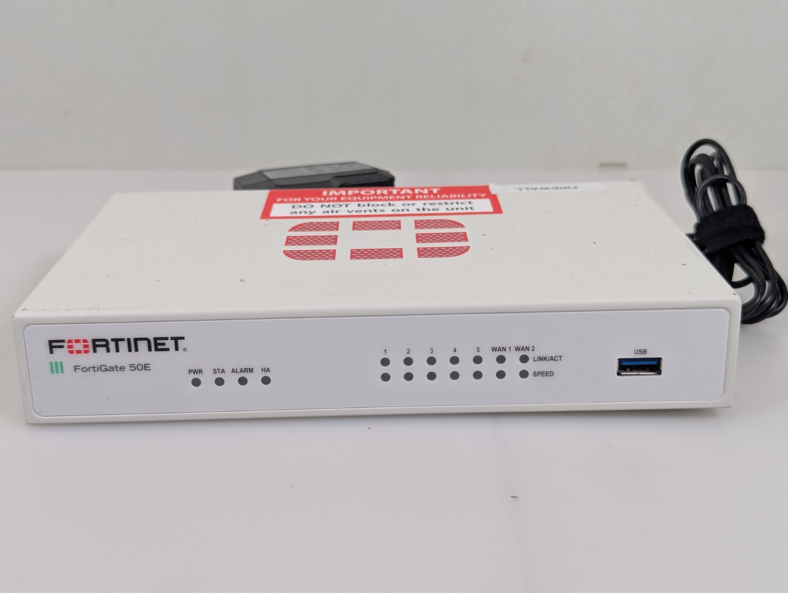 Fortinet Fortigate-50E Network Security Firewall Initialized FG-50E w/Adapter