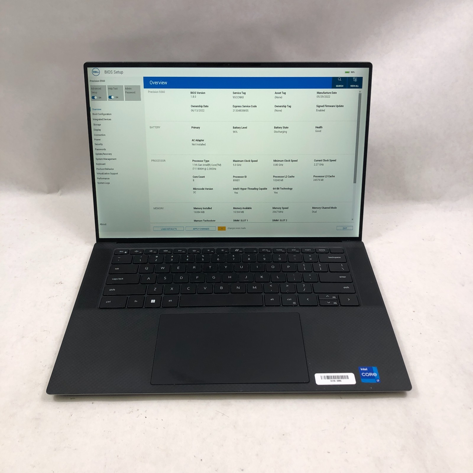 Dell Precision 5560 Intel Core i7-11800H No SSD 16GB RAM NVIDIA T1200 No OS READ