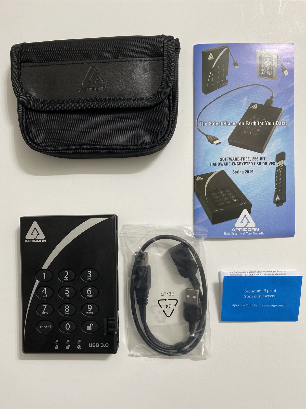 Apricorn Aegis Padlock USB3.0 256 AES Encryption 500GB Hard Drive A25-3PL256-500