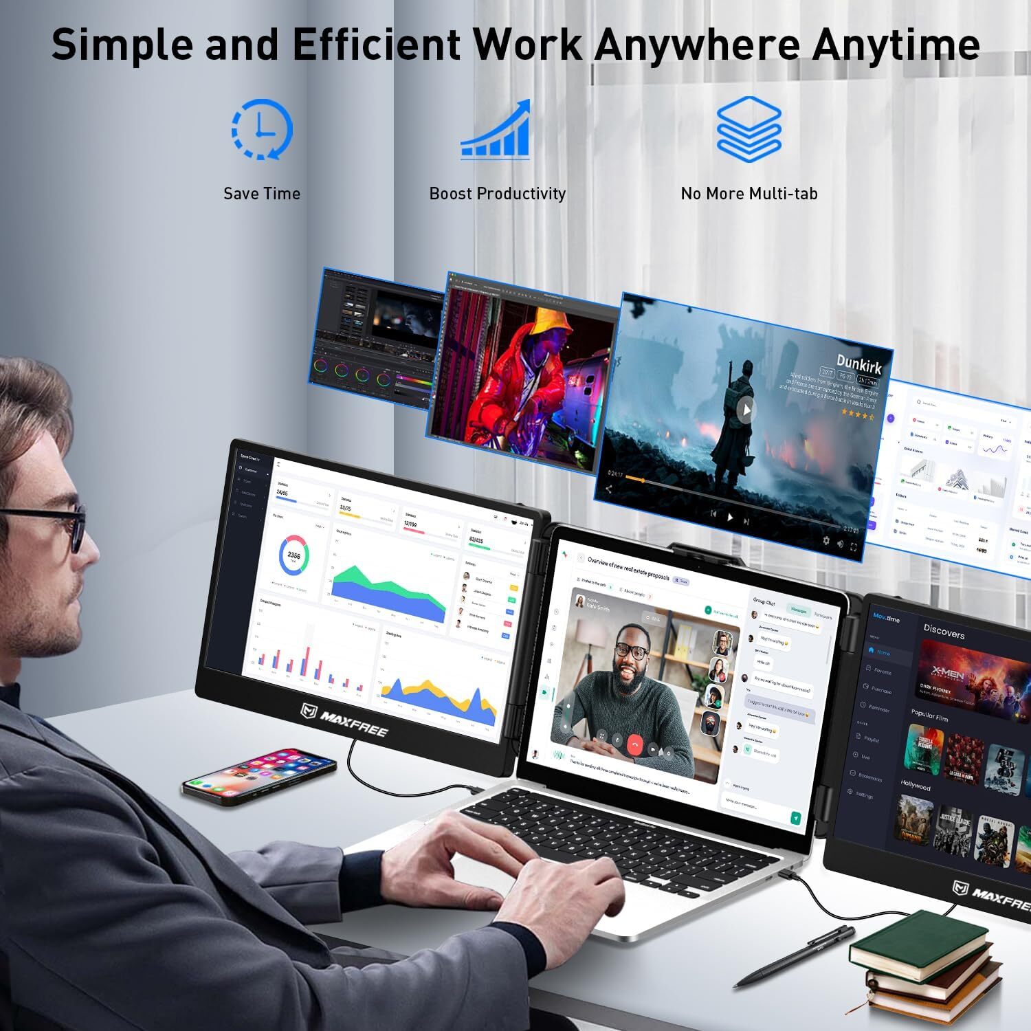 Secondhand Laptop Triple Screen Extender 14″ 1080P for Windows/Mac/Android